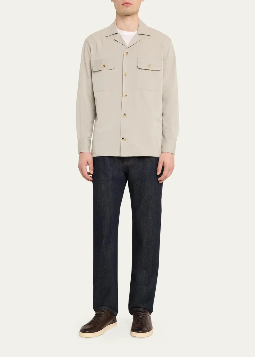 Baldassari Men's Cotton and Lyocell Two-Pocket Bowling Overshirt | Thumbnail 2