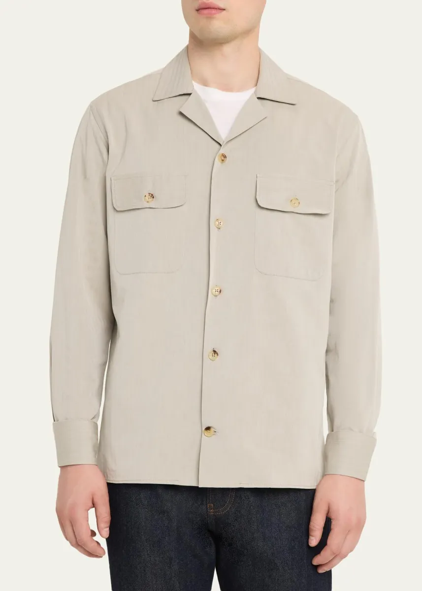 Baldassari Men's Cotton and Lyocell Two-Pocket Bowling Overshirt | Thumbnail 4