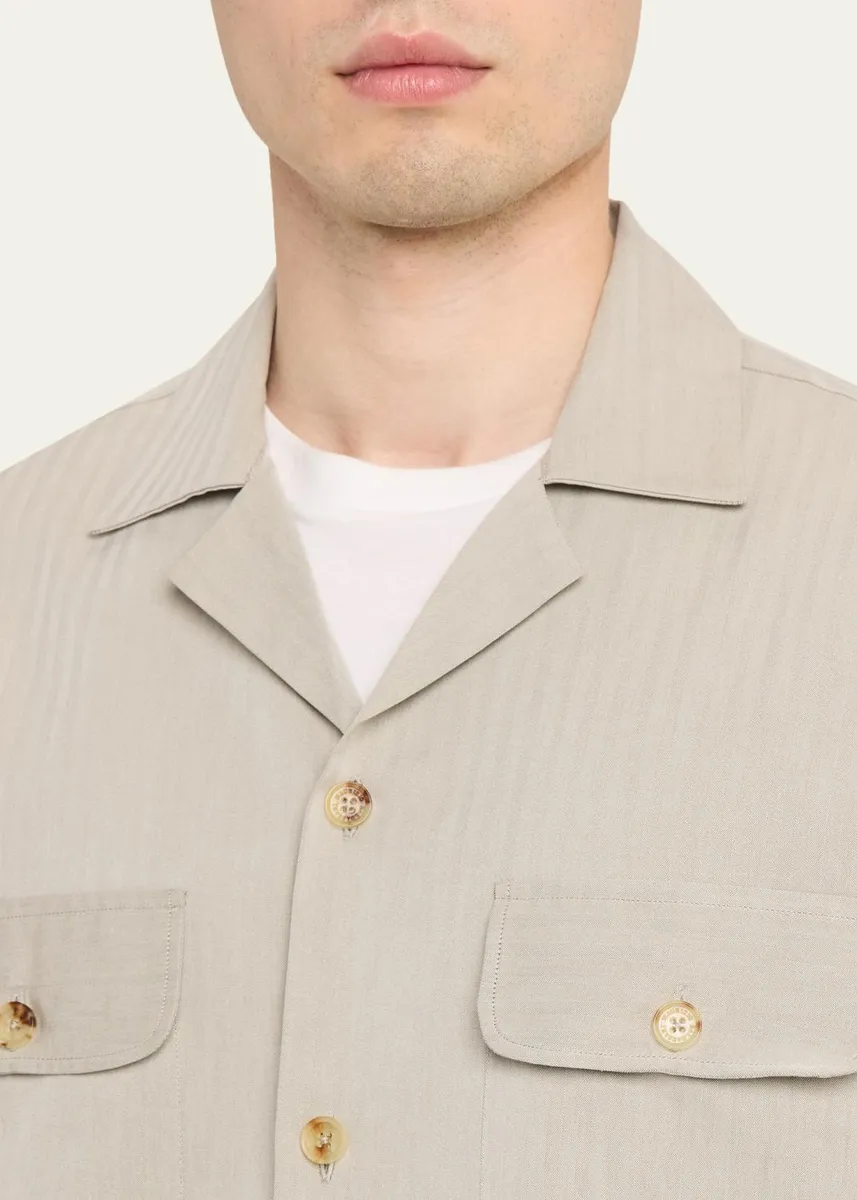 Baldassari Men's Cotton and Lyocell Two-Pocket Bowling Overshirt | Thumbnail 5