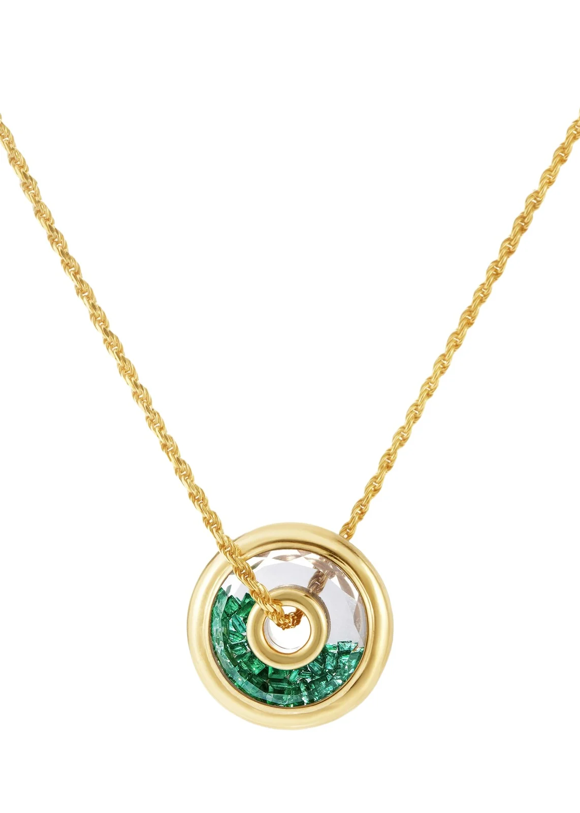 18k Yellow Gold Emerald Shaker Pendant Necklace