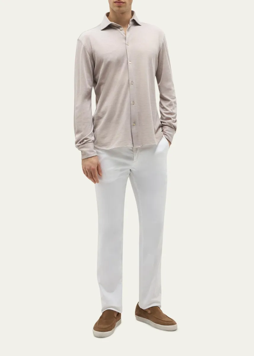 Baldassari Men's Silk and Cotton Pique Button-Down Shirt | Thumbnail 2 Baldassari Men's Silk and Cotton Pique Button-Down Shirt | Thumbnail 2