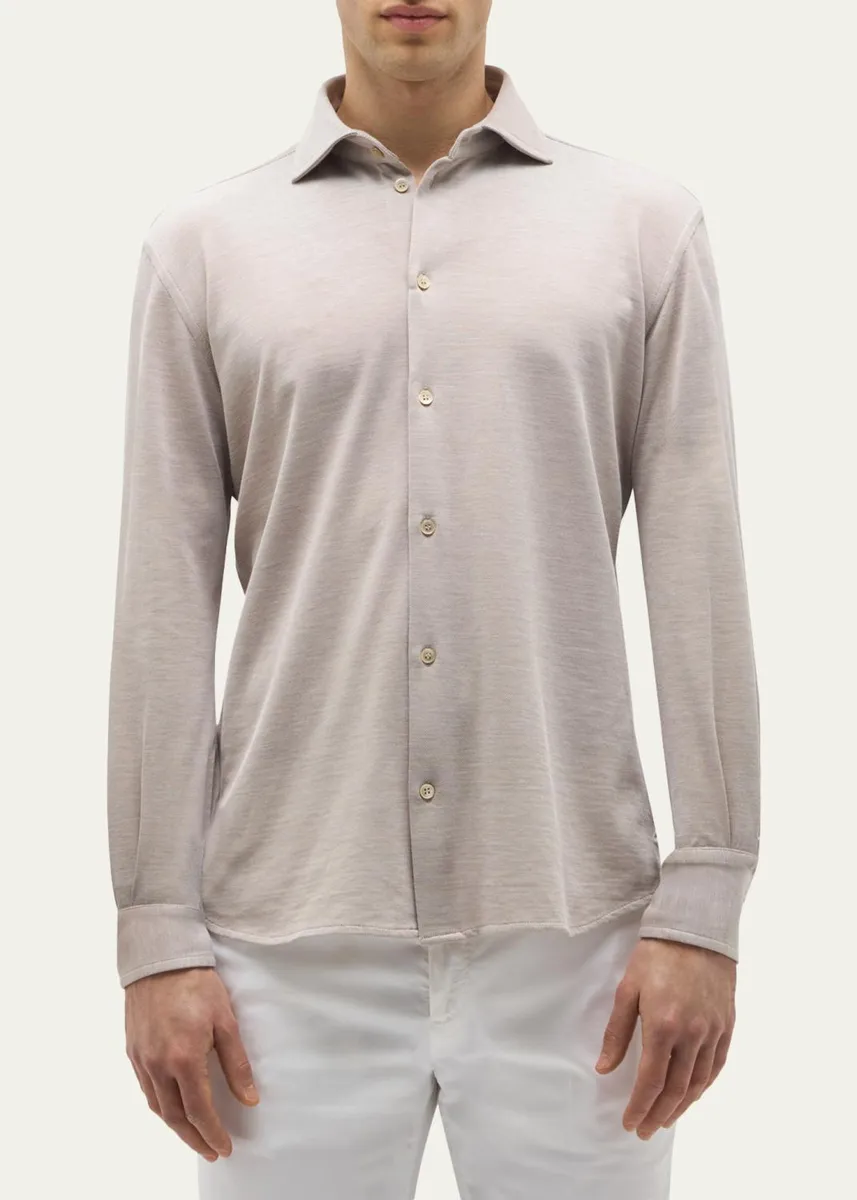 Baldassari Men's Silk and Cotton Pique Button-Down Shirt | Thumbnail 4 Baldassari Men's Silk and Cotton Pique Button-Down Shirt | Thumbnail 4