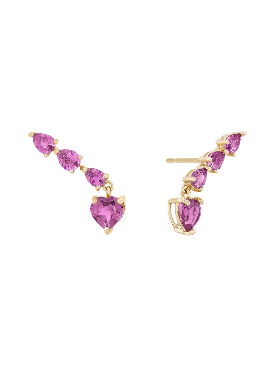 Lana Pink Sapphire Heart and Pear Crawler Earrings