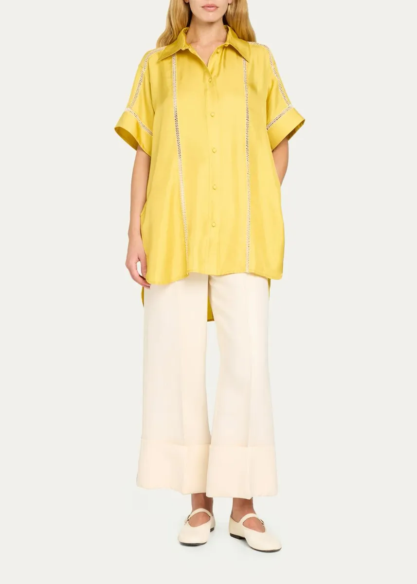 Diotima Timour Short-Sleeve Hand Stitched Silk Button-Down Shirt | Thumbnail 2 Diotima Timour Short-Sleeve Hand Stitched Silk Button-Down Shirt | Thumbnail 2