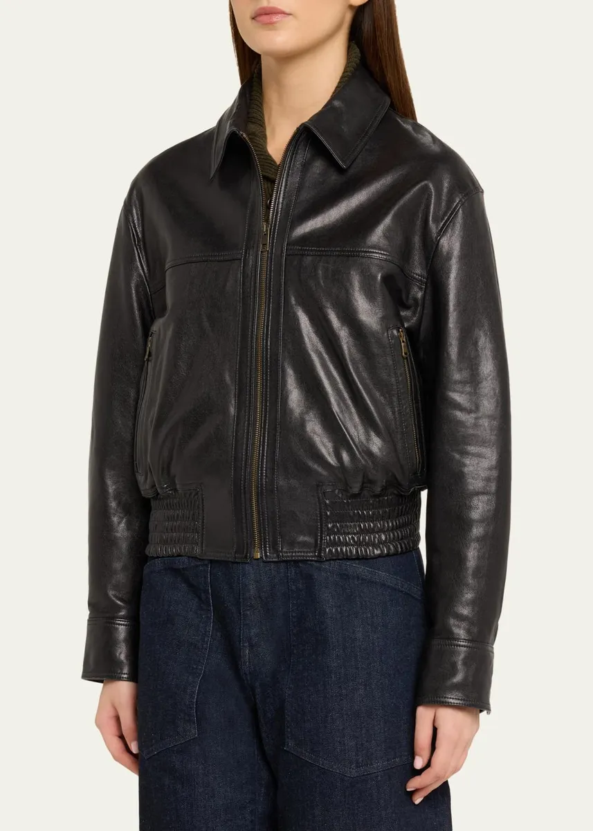 Nili Lotan Aime Zipped Leather Bomber Jacket | Thumbnail 4