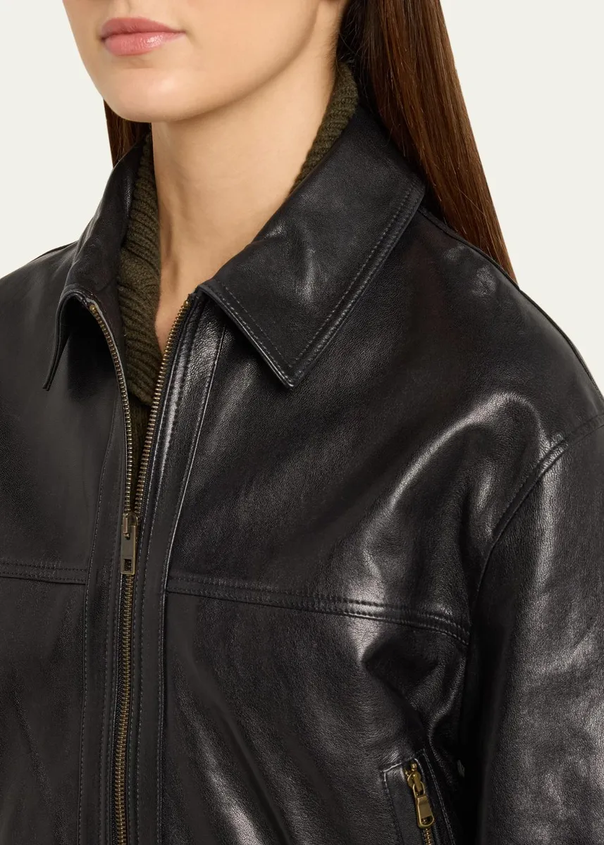 Nili Lotan Aime Zipped Leather Bomber Jacket | Thumbnail 5