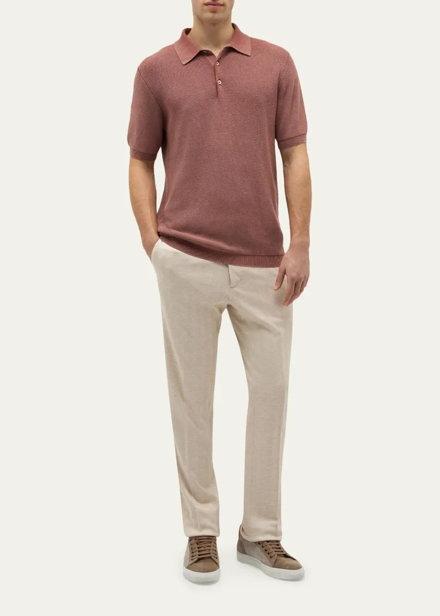 Baldassari Men's Garment-Dyed Cotton Knit Short-Sleeve Polo Sweater | Thumbnail 2