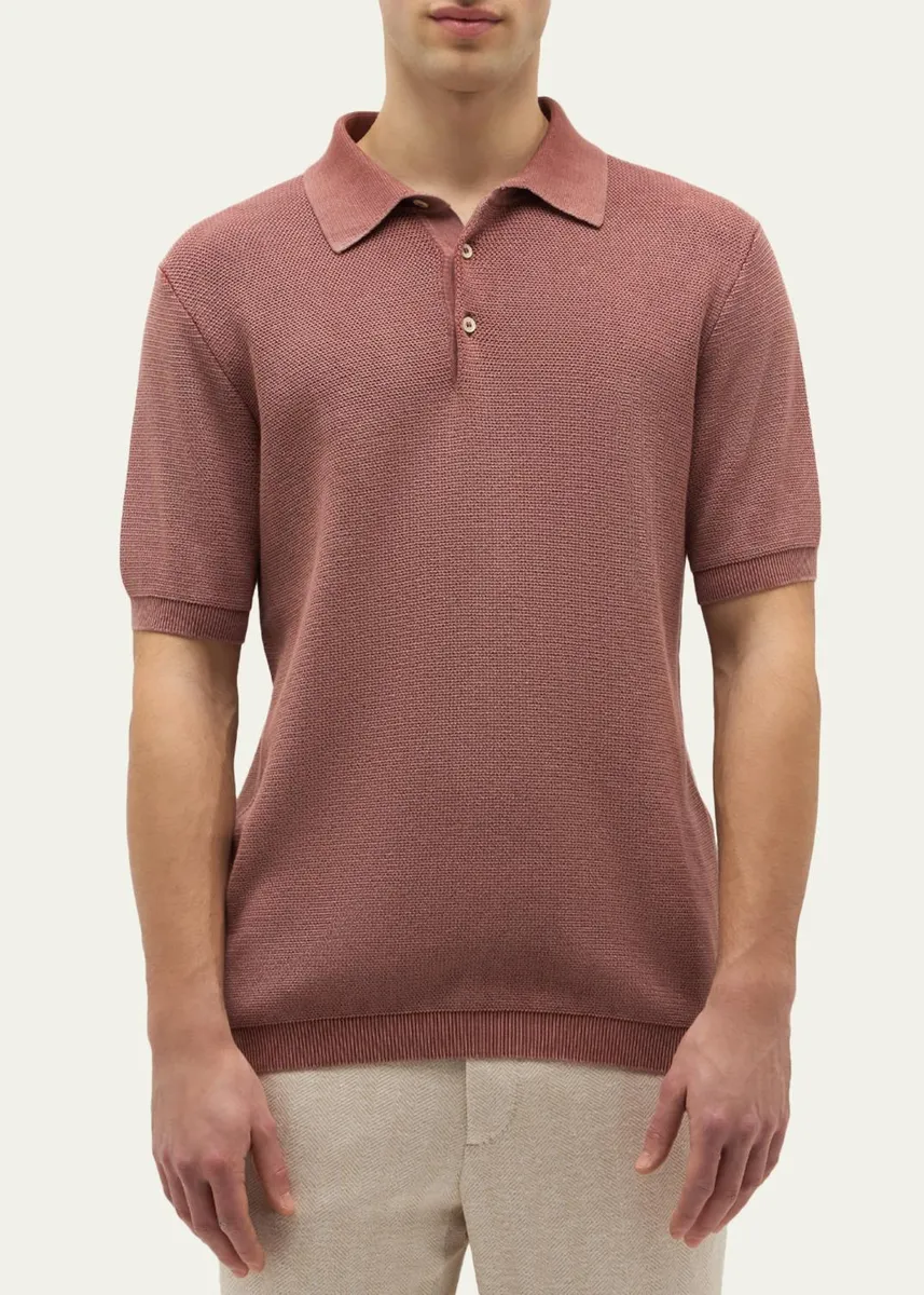 Baldassari Men's Garment-Dyed Cotton Knit Short-Sleeve Polo Sweater | Thumbnail 4