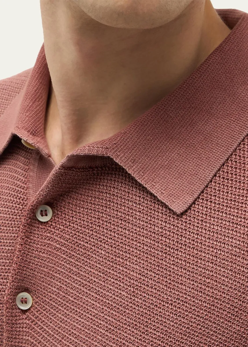 Baldassari Men's Garment-Dyed Cotton Knit Short-Sleeve Polo Sweater | Thumbnail 5