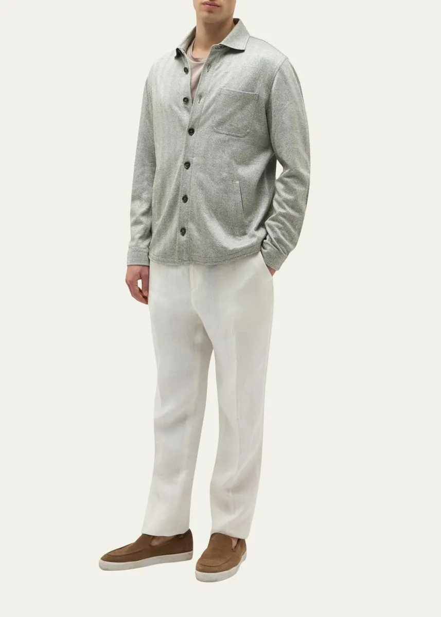 Baldassari Men's Linen, Silk and Cotton Herringbone Overshirt | Thumbnail 2