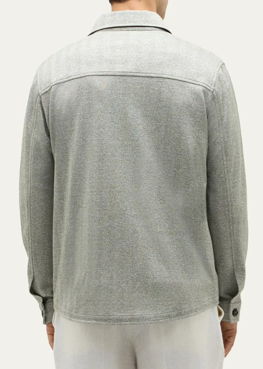 Baldassari Men's Linen, Silk and Cotton Herringbone Overshirt | Thumbnail 3