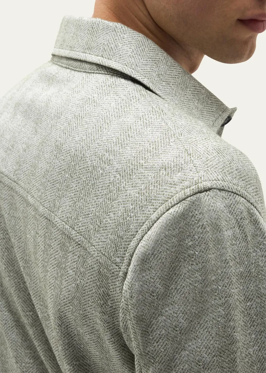 Baldassari Men's Linen, Silk and Cotton Herringbone Overshirt | Thumbnail 5