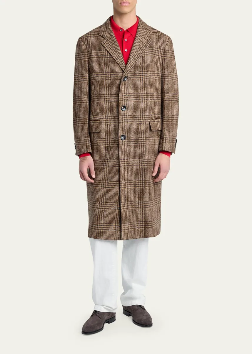 Kiton Men's Glen Plaid Cashmere and Virgin Wool Overcoat | Thumbnail 2 Kiton Men's Glen Plaid Cashmere and Virgin Wool Overcoat | Thumbnail 2