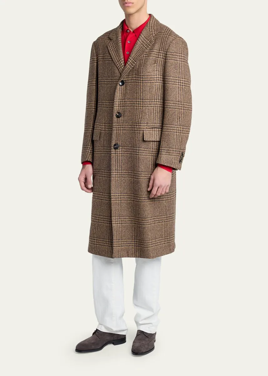 Kiton Men's Glen Plaid Cashmere and Virgin Wool Overcoat | Thumbnail 4 Kiton Men's Glen Plaid Cashmere and Virgin Wool Overcoat | Thumbnail 4