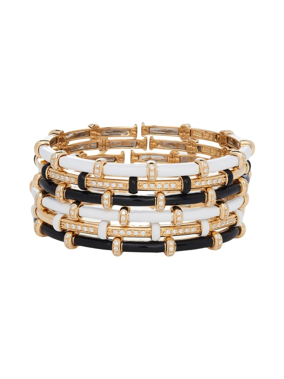 SIDNEY GARBER 18K Yellow Gold Black Enamel Carly Bracelet with Diamonds