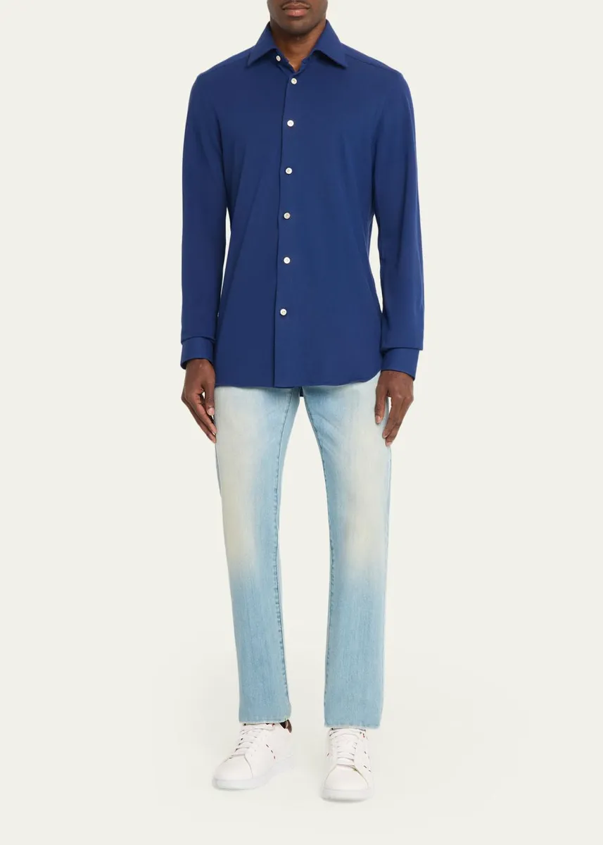 Kiton Men's Solid Cotton Classic-Fit Sport Shirt | Thumbnail 2
