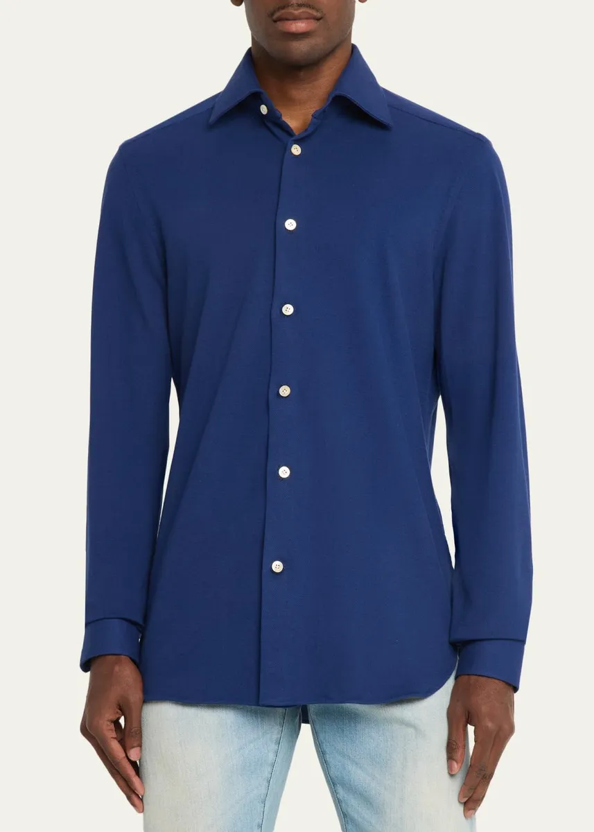 Kiton Men's Solid Cotton Classic-Fit Sport Shirt | Thumbnail 4