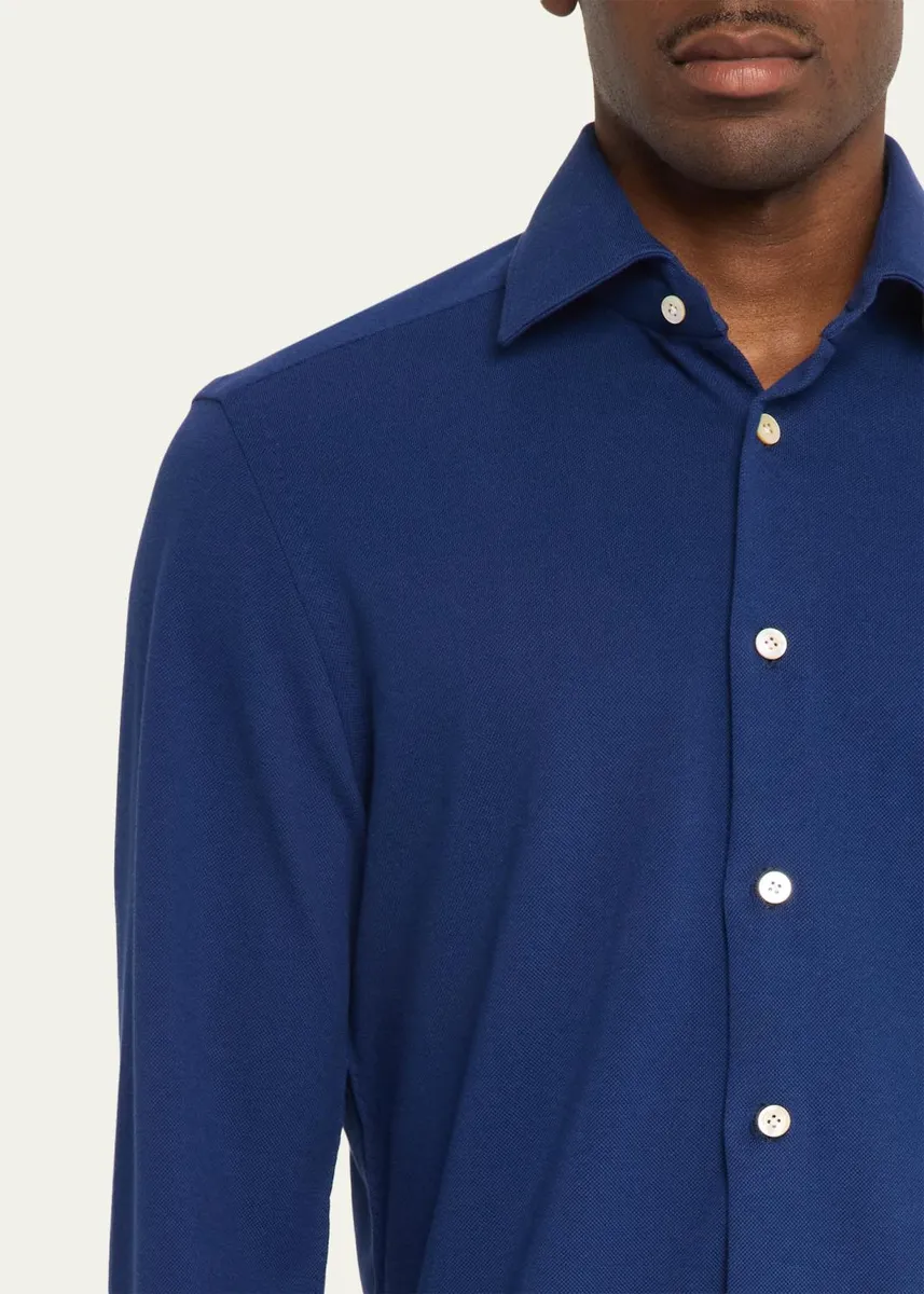 Kiton Men's Solid Cotton Classic-Fit Sport Shirt | Thumbnail 5