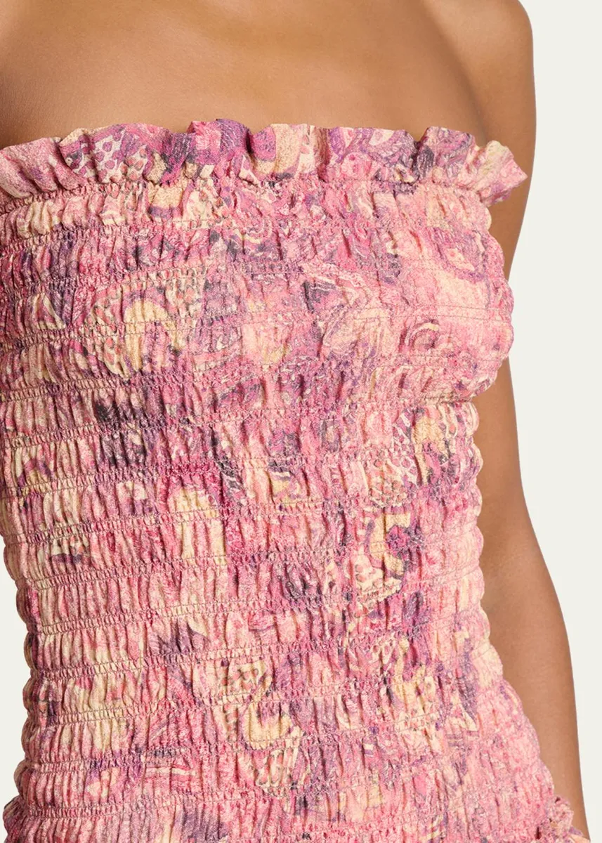 Isabel Marant Cleane Strapless Smocked Silk Bubble Midi Dress | Thumbnail 5 Isabel Marant Cleane Strapless Smocked Silk Bubble Midi Dress | Thumbnail 5
