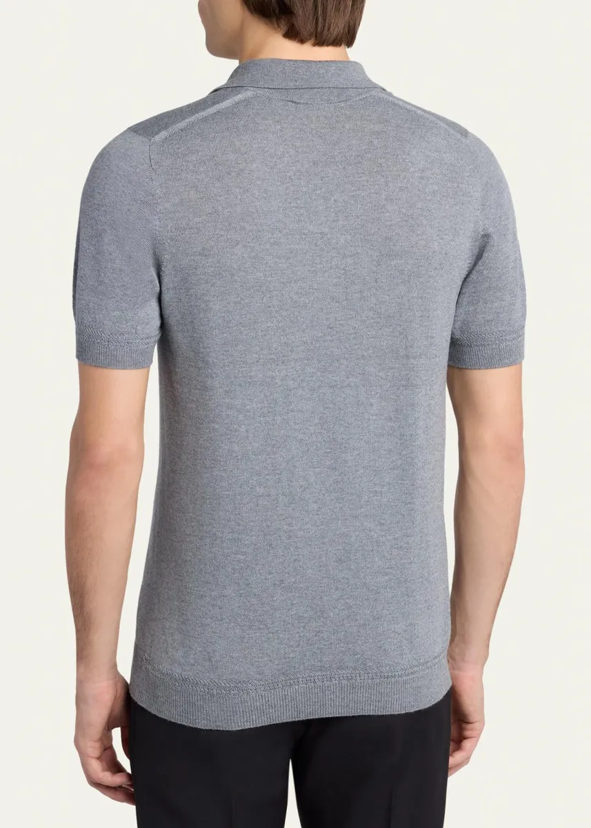 Alexander McQueen Men's Wool Knit Johnny Collar Short-Sleeve Polo Sweater | Thumbnail 3 Alexander McQueen Men's Wool Knit Johnny Collar Short-Sleeve Polo Sweater | Thumbnail 3