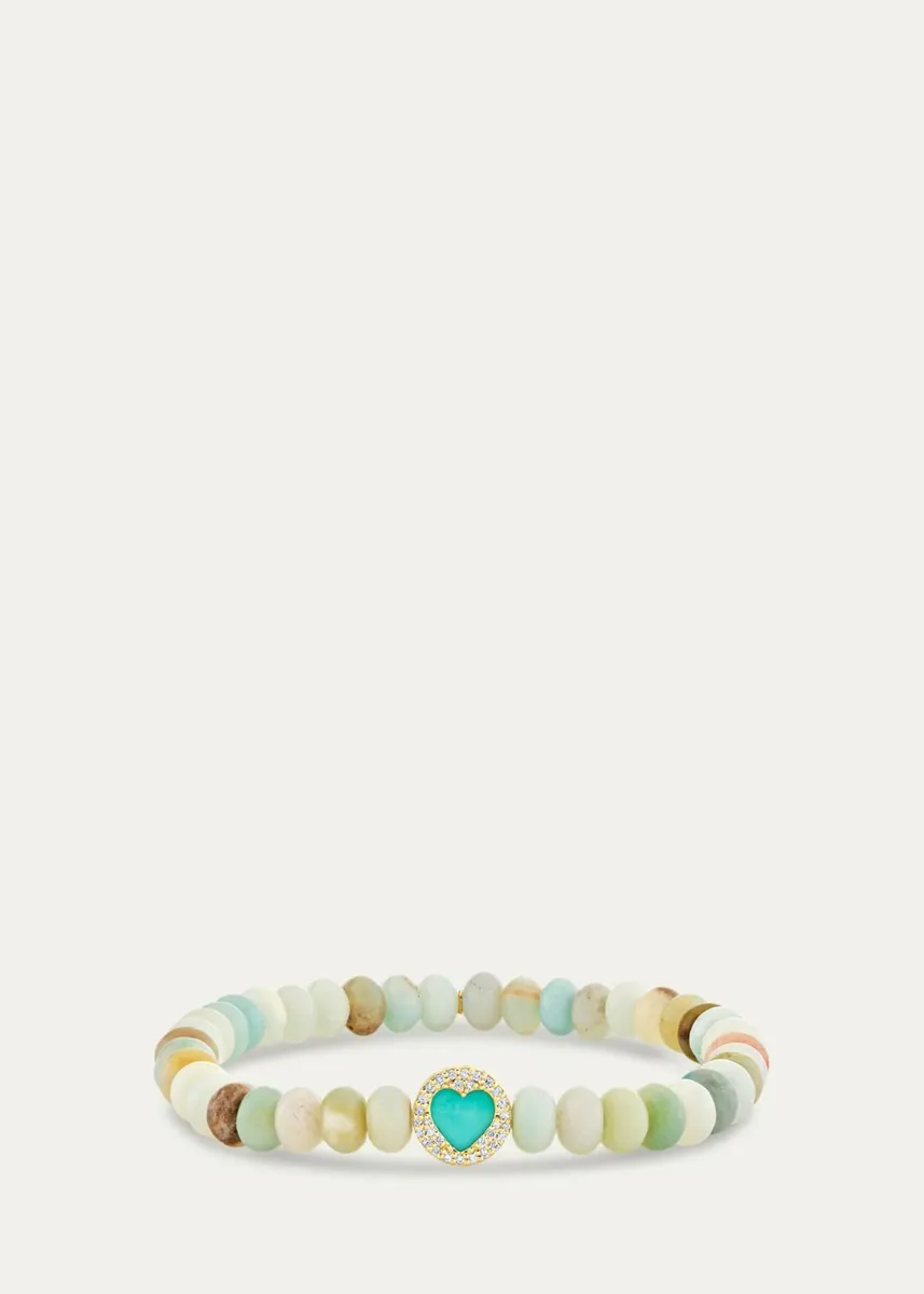 Sydney Evan 14K Yellow Gold, Amazonite, Turquoise & 0.01 TCW Diamond Beaded Heart Bracelet | Thumbnail 2
