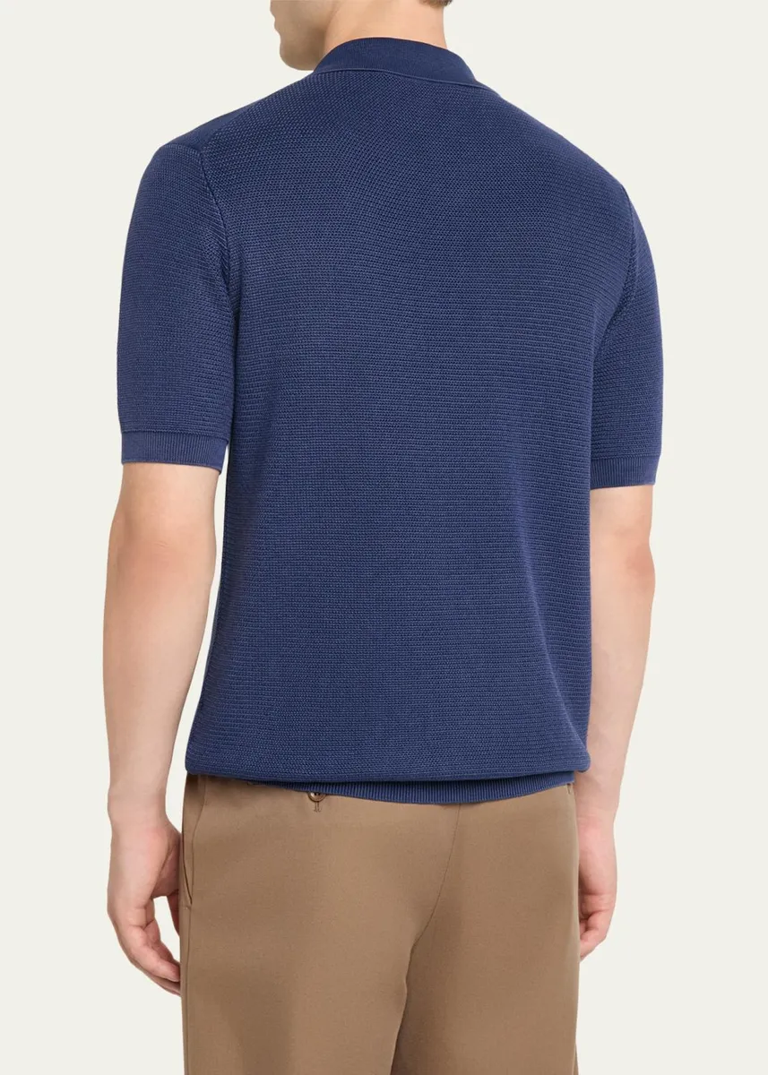 Baldassari Men's Garment-Dyed Cotton Knit Short-Sleeve Polo Sweater | Thumbnail 3