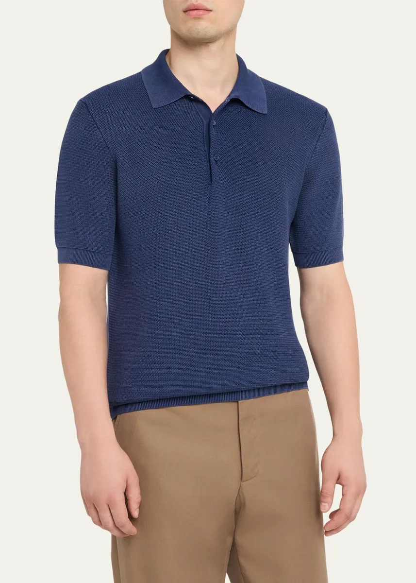 Baldassari Men's Garment-Dyed Cotton Knit Short-Sleeve Polo Sweater | Thumbnail 4