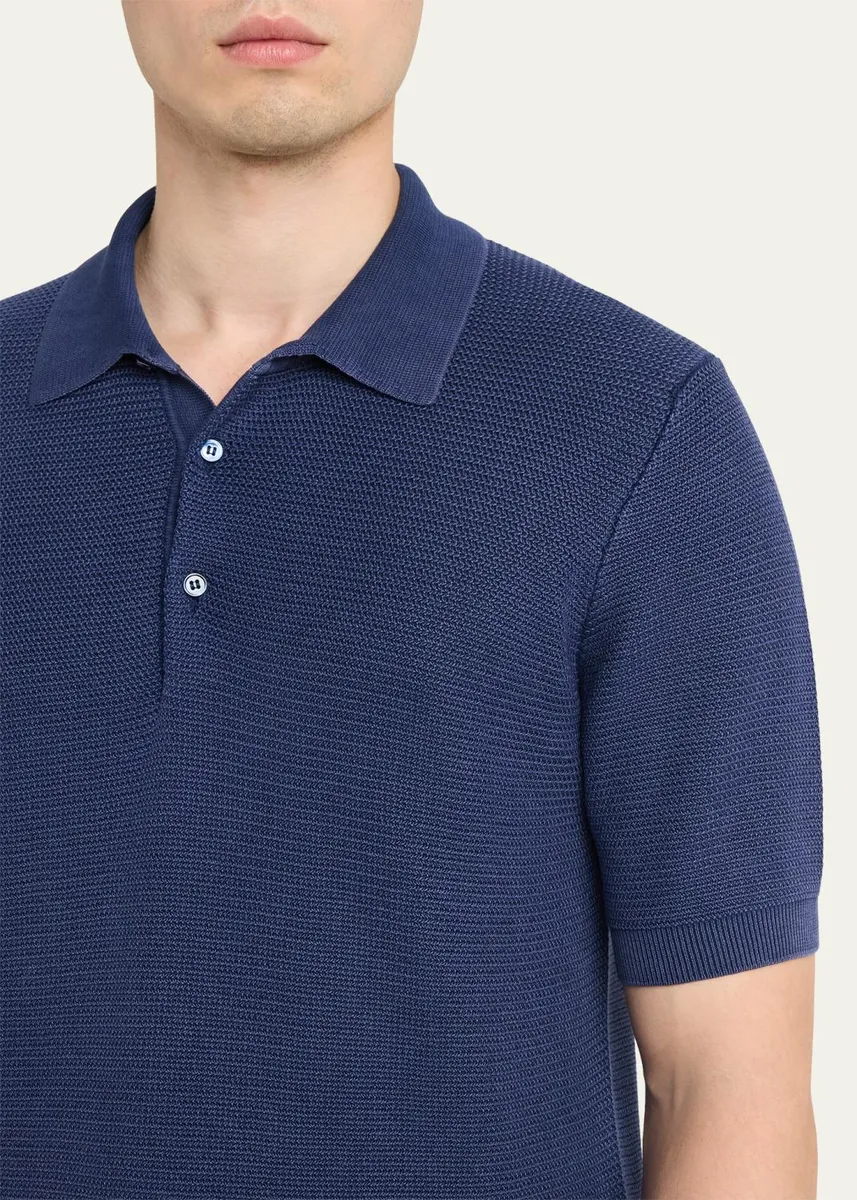 Baldassari Men's Garment-Dyed Cotton Knit Short-Sleeve Polo Sweater | Thumbnail 5