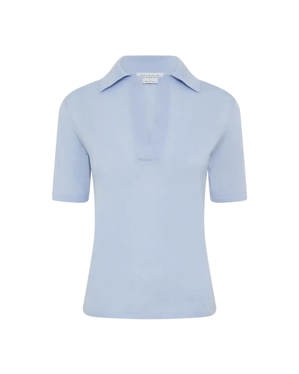 Gabriela Hearst Caius Short-Sleeve Wool-Silk Polo Sweater | Thumbnail 2 Gabriela Hearst Caius Short-Sleeve Wool-Silk Polo Sweater | Thumbnail 2