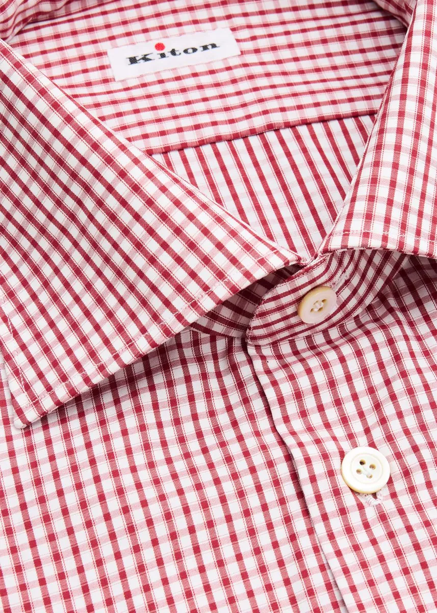 Kiton Men's Cotton Micro-Check Dress Shirt | Thumbnail 2 Kiton Men's Cotton Micro-Check Dress Shirt | Thumbnail 2