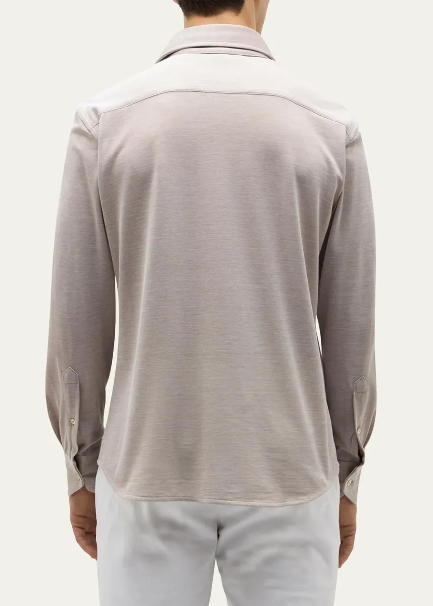 Baldassari Men's Silk and Cotton Pique Button-Down Shirt | Thumbnail 3