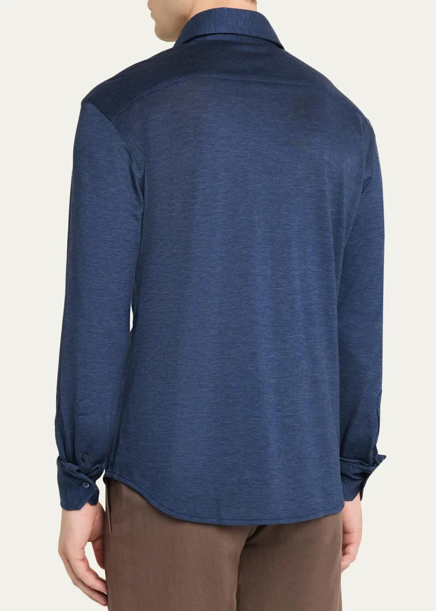 Baldassari Men's Silk and Cotton Pique Button-Down Shirt | Thumbnail 7