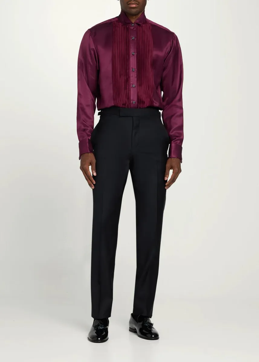 Sanderlak Men's Satin Pleated Tuxedo Shirt | Thumbnail 2 Sanderlak Men's Satin Pleated Tuxedo Shirt | Thumbnail 2