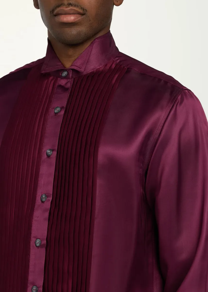 Sanderlak Men's Satin Pleated Tuxedo Shirt | Thumbnail 5 Sanderlak Men's Satin Pleated Tuxedo Shirt | Thumbnail 5