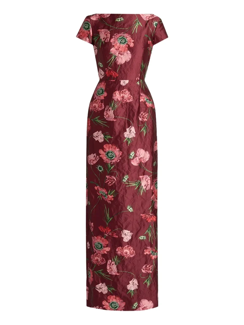 Floral Textured Satin Tailored Midi Dress
