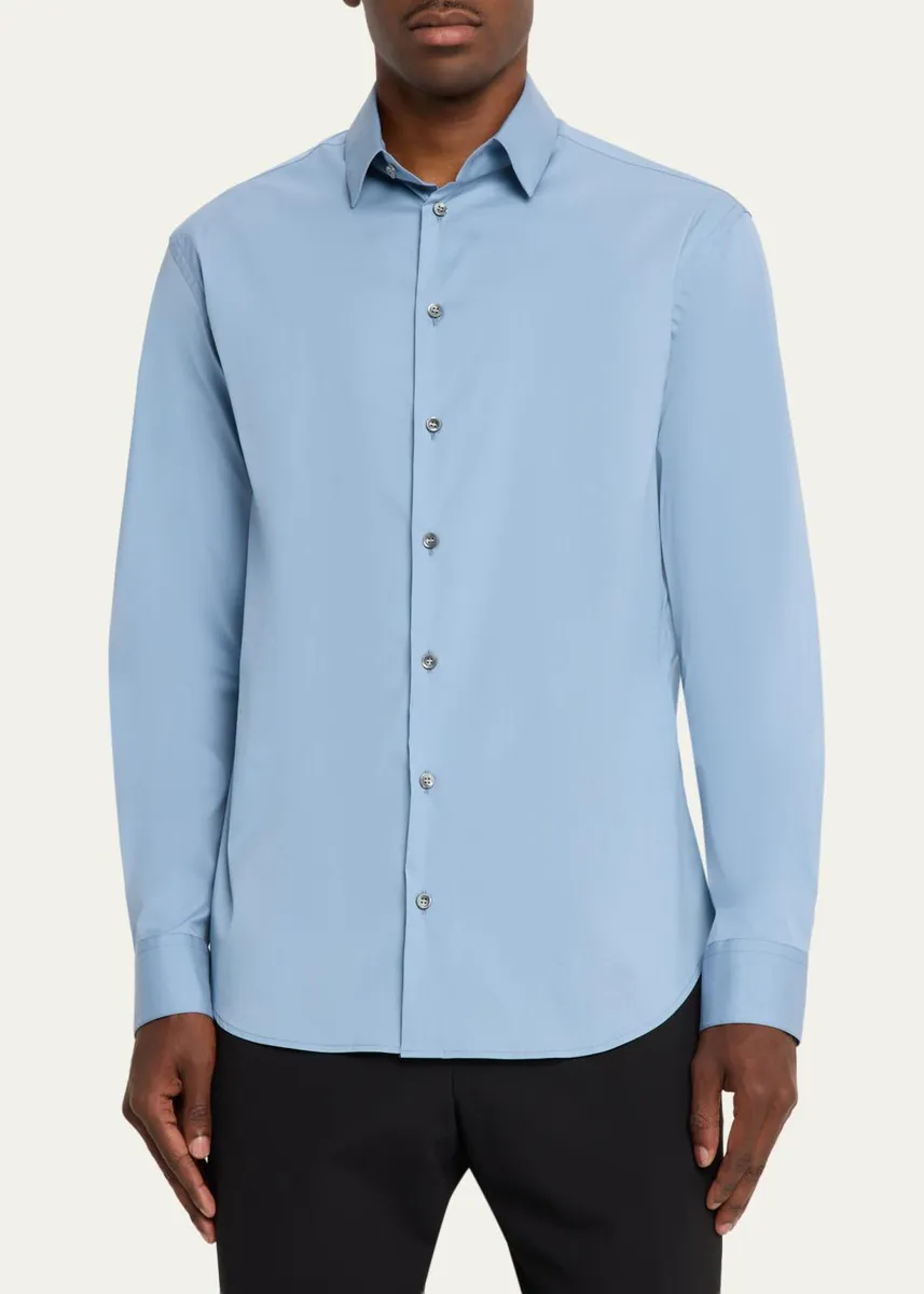 Giorgio Armani Men's Cotton-Blend Poplin Button-Front Shirt | Thumbnail 4 Giorgio Armani Men's Cotton-Blend Poplin Button-Front Shirt | Thumbnail 4