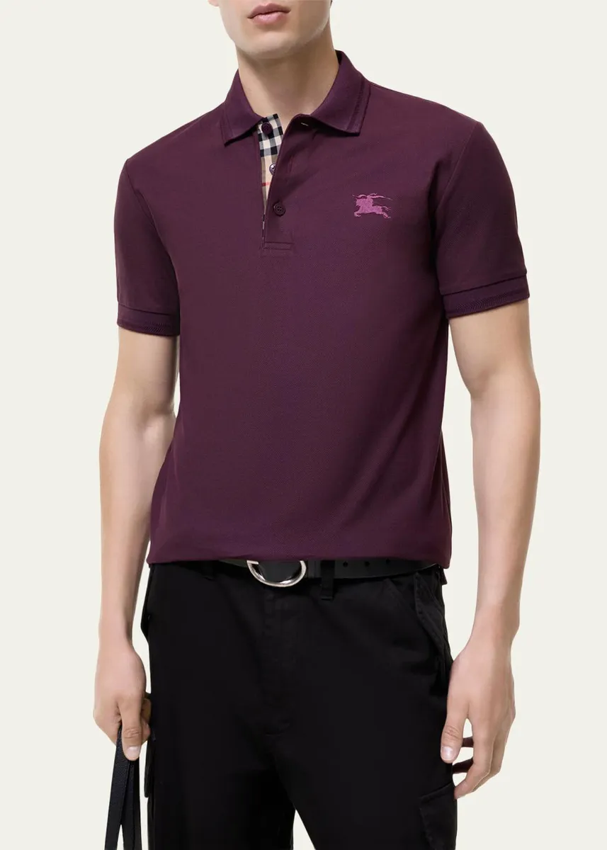Burberry Men's Eddie Check-Placket Cotton Polo Shirt | Thumbnail 2 Burberry Men's Eddie Check-Placket Cotton Polo Shirt | Thumbnail 2