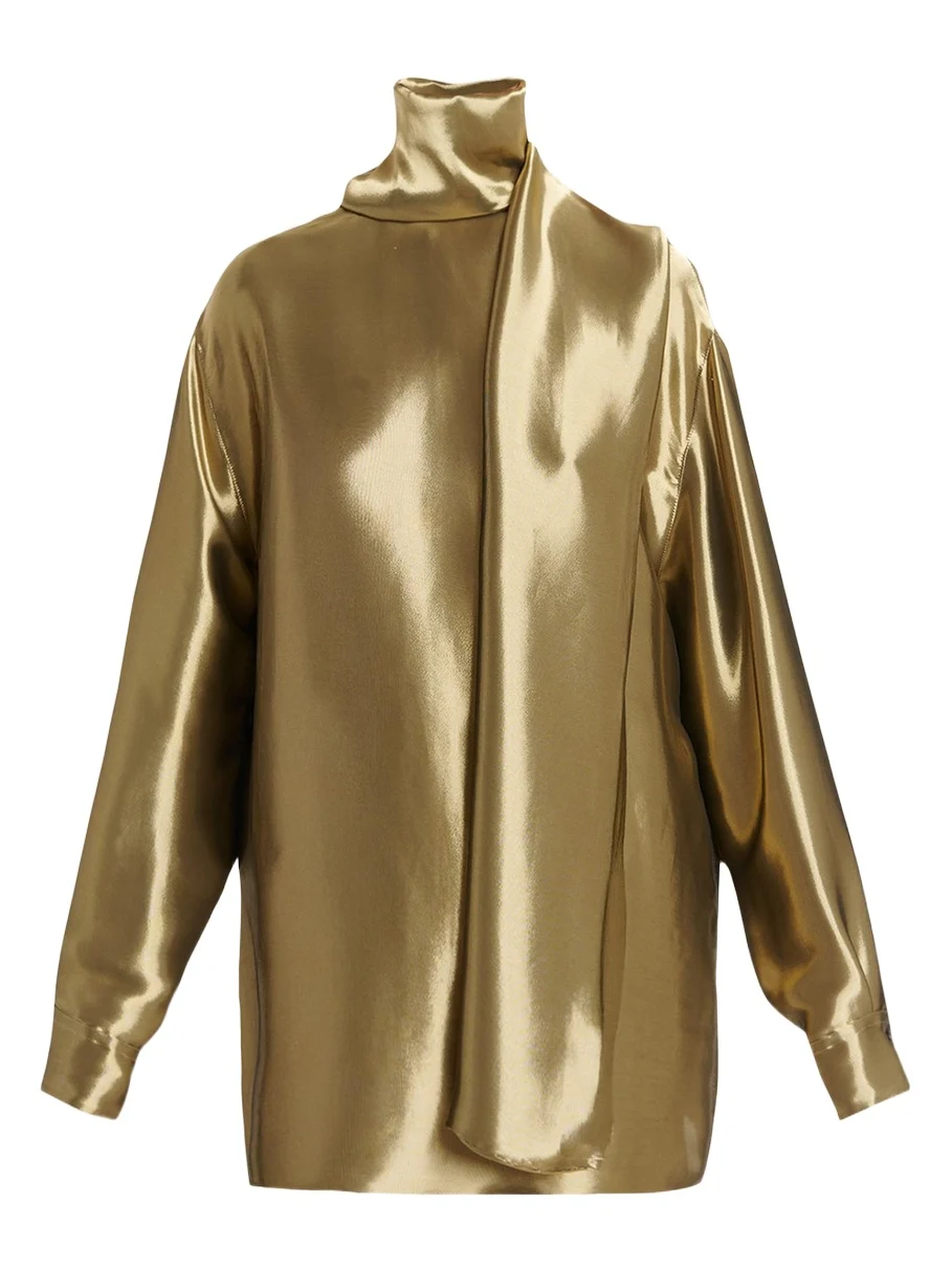 Metallic Wool Draped Turtleneck Shirt