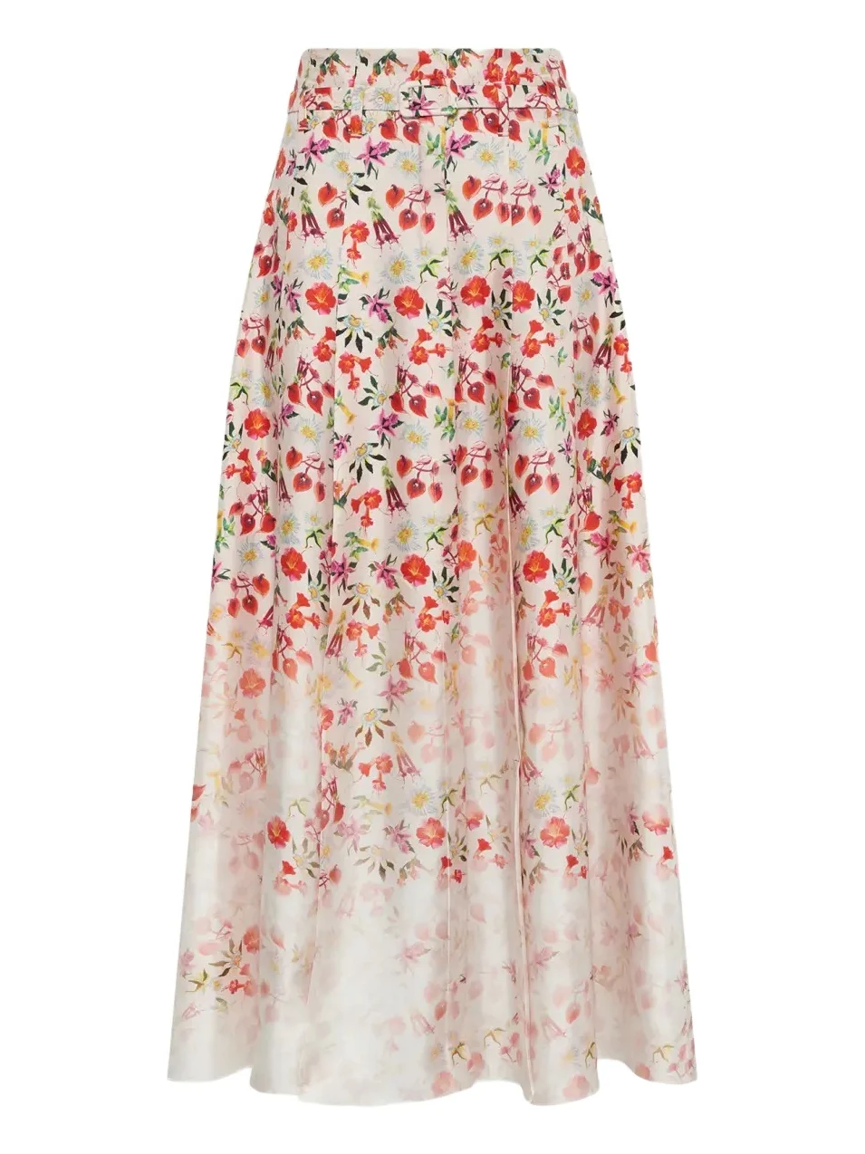 Dugald Degrade Floral Silk Pleated Midi Skirt With Belt