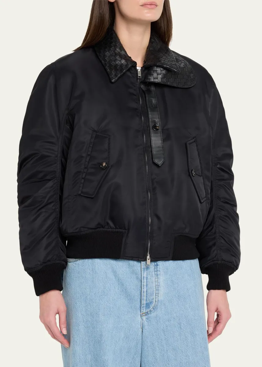 Bottega Veneta Intrecciato Collar Blouson Bomber Jacket | Thumbnail 4