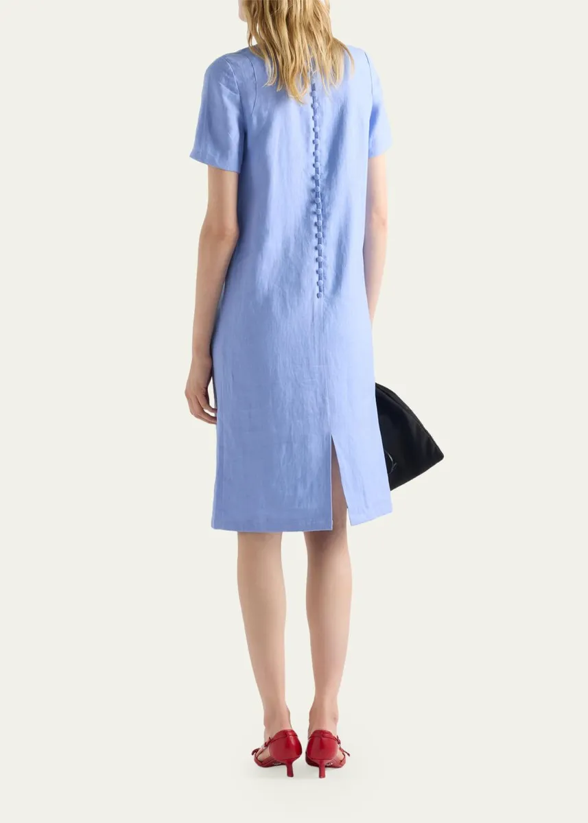 Prada Embroidered Linen Midi Dress | Thumbnail 3 Prada Embroidered Linen Midi Dress | Thumbnail 3