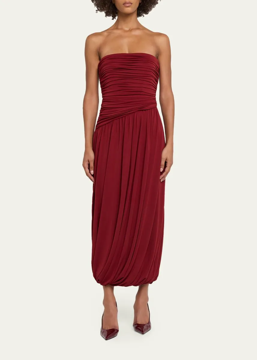 Cinq à Sept Rosine Draped Strapless Midi Dress | Thumbnail 2 Cinq à Sept Rosine Draped Strapless Midi Dress | Thumbnail 2