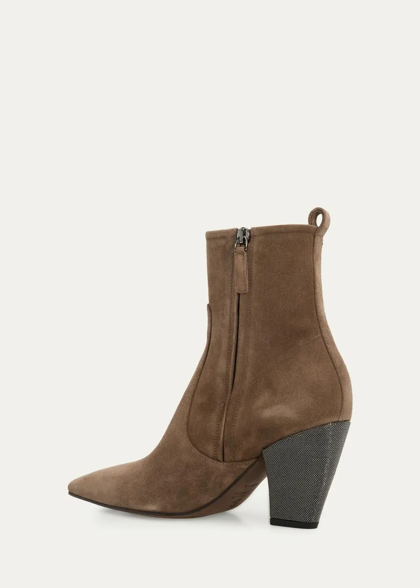 Brunello Cucinelli 90mm Suede Monili Ankle Boots | Thumbnail 4 Brunello Cucinelli 90mm Suede Monili Ankle Boots | Thumbnail 4