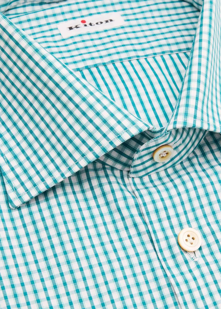 Kiton Men's Micro-Check Cotton Dress Shirt | Thumbnail 2