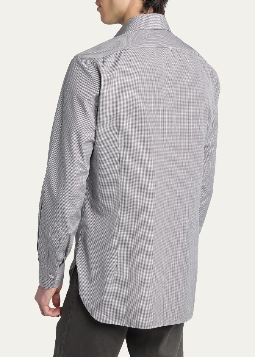 Kiton Men's Mini-Check Cotton Button-Down Shirt | Thumbnail 2 Kiton Men's Mini-Check Cotton Button-Down Shirt | Thumbnail 2