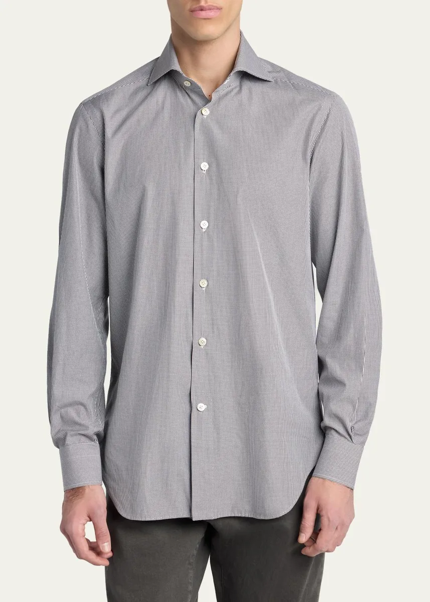 Kiton Men's Mini-Check Cotton Button-Down Shirt | Thumbnail 3 Kiton Men's Mini-Check Cotton Button-Down Shirt | Thumbnail 3