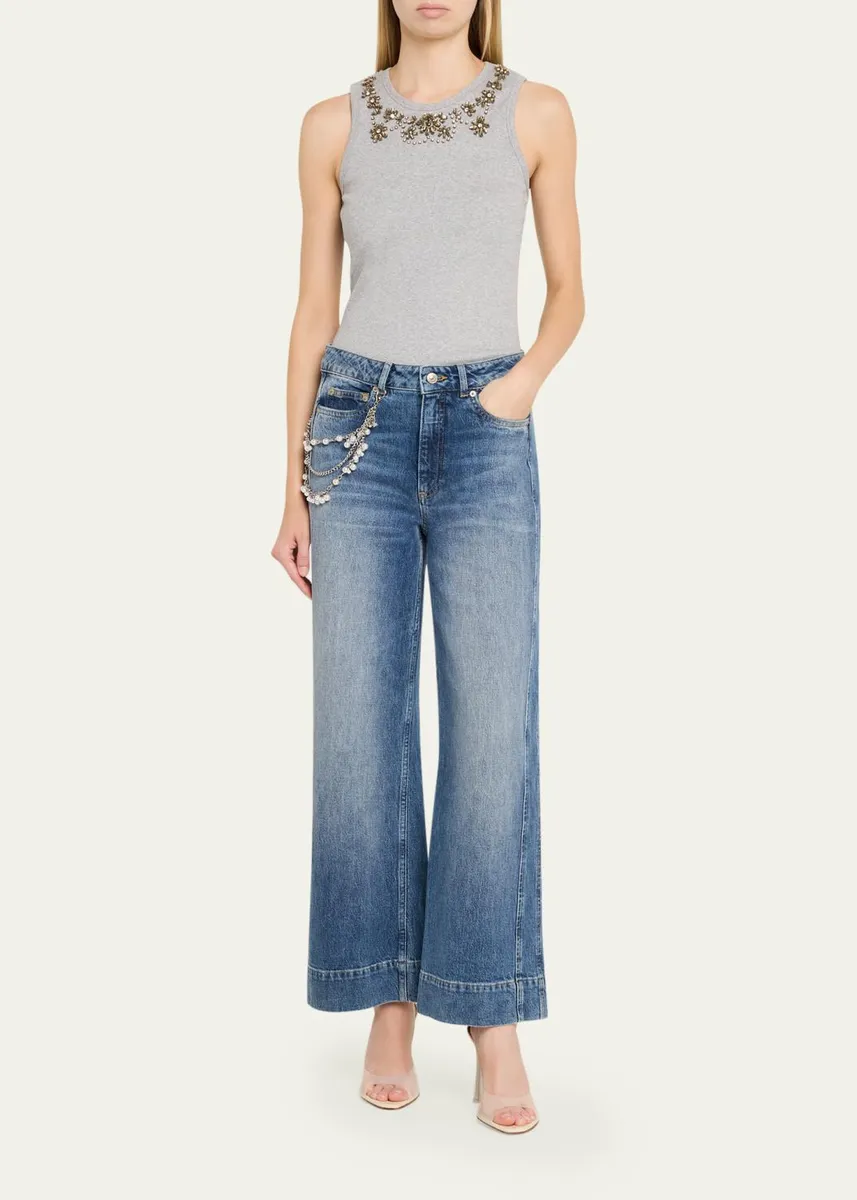Cinq à Sept Pearly-Chain Cropped Wide-Leg Jeans | Thumbnail 2 Cinq à Sept Pearly-Chain Cropped Wide-Leg Jeans | Thumbnail 2