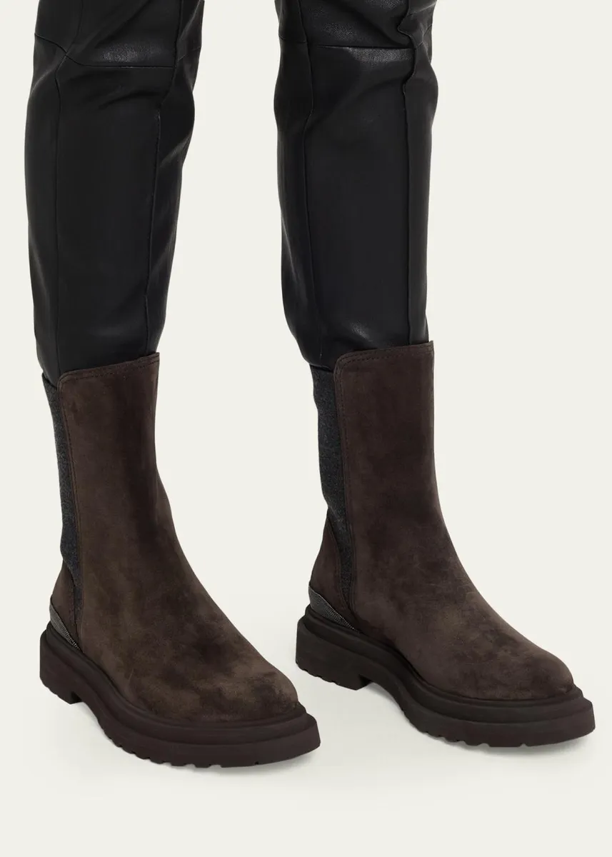 Brunello Cucinelli 15MM Suede Ankle Boots W/ Monili | Thumbnail 2 Brunello Cucinelli 15MM Suede Ankle Boots W/ Monili | Thumbnail 2