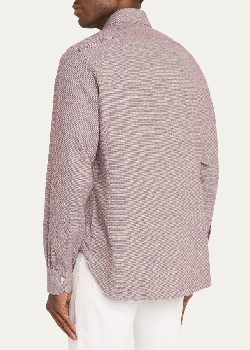 Kiton Men's Cotton Micro-Check Classic Fit Sport Shirt | Thumbnail 3 Kiton Men's Cotton Micro-Check Classic Fit Sport Shirt | Thumbnail 3