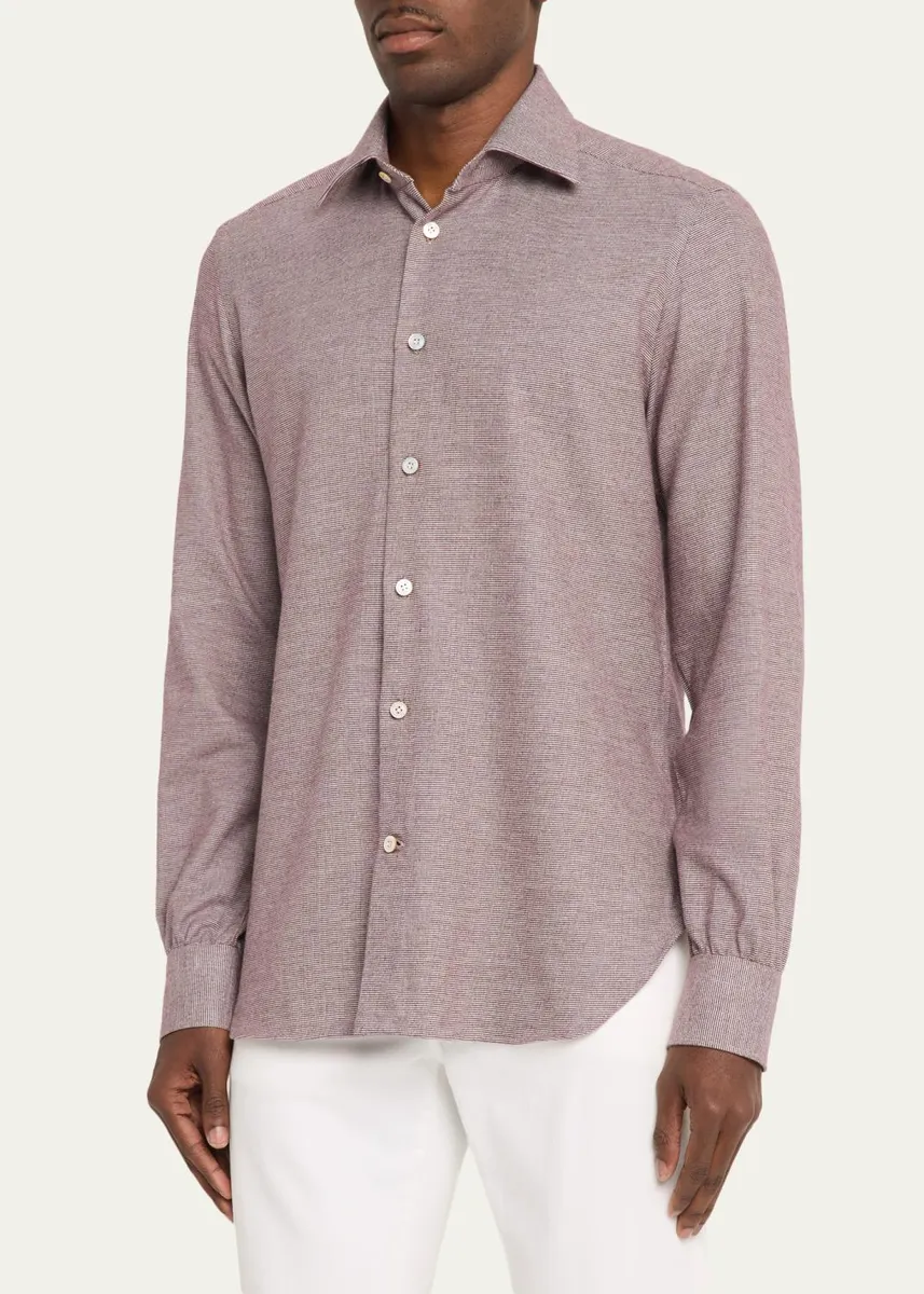 Kiton Men's Cotton Micro-Check Classic Fit Sport Shirt | Thumbnail 4 Kiton Men's Cotton Micro-Check Classic Fit Sport Shirt | Thumbnail 4